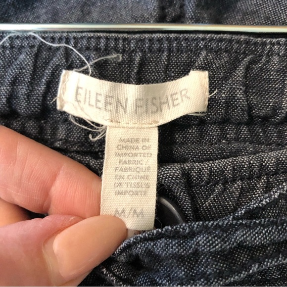Eileen Fisher 100 linen wide leg crop drawstring pant w pockets indigo wash M - Picture 8 of 12